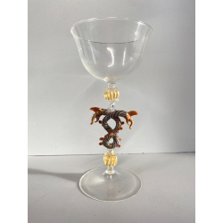 CALICE TIPETTO VENEZIANO LAVORATO DECORO DRAGHI SFERE AVVENTURINA ORO META' '900