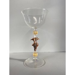 CALICE TIPETTO VENEZIANO LAVORATO DECORO DRAGHI SFERE AVVENTURINA ORO META' '900