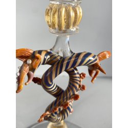 CALICE TIPETTO VENEZIANO LAVORATO DECORO DRAGHI SFERE AVVENTURINA ORO META' '900