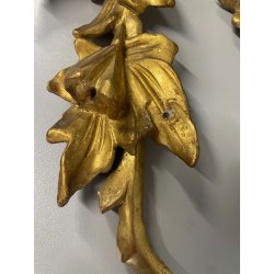 ANTICA COPPIA FREGI LEGNO DECORO FLOREALE FOGLIA ORO RAMAGE EPOCA 1800 H 54 CM