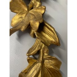 ANTICA COPPIA FREGI LEGNO DECORO FLOREALE FOGLIA ORO RAMAGE EPOCA 1800 H 54 CM