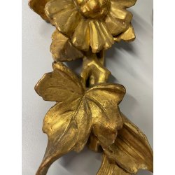 ANTICA COPPIA FREGI LEGNO DECORO FLOREALE FOGLIA ORO RAMAGE EPOCA 1800 H 54 CM