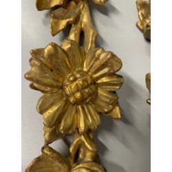 ANTICA COPPIA FREGI LEGNO DECORO FLOREALE FOGLIA ORO RAMAGE EPOCA 1800 H 54 CM