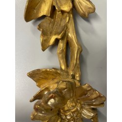 ANTICA COPPIA FREGI LEGNO DECORO FLOREALE FOGLIA ORO RAMAGE EPOCA 1800 H 54 CM