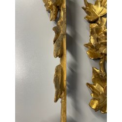 ANTICA COPPIA FREGI LEGNO DECORO FLOREALE FOGLIA ORO RAMAGE EPOCA 1800 H 54 CM