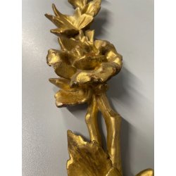 ANTICA COPPIA FREGI LEGNO DECORO FLOREALE FOGLIA ORO RAMAGE EPOCA 1800 H 54 CM
