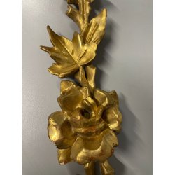ANTICA COPPIA FREGI LEGNO DECORO FLOREALE FOGLIA ORO RAMAGE EPOCA 1800 H 54 CM