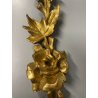 ANTICA COPPIA FREGI LEGNO DECORO FLOREALE FOGLIA ORO RAMAGE EPOCA 1800 H 54 CM