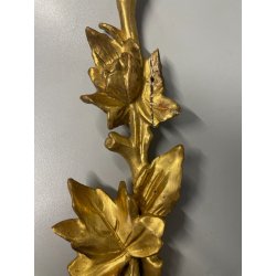 ANTICA COPPIA FREGI LEGNO DECORO FLOREALE FOGLIA ORO RAMAGE EPOCA 1800 H 54 CM