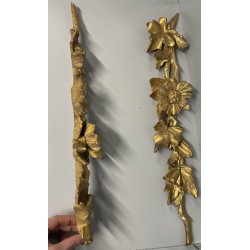 ANTICA COPPIA FREGI LEGNO DECORO FLOREALE FOGLIA ORO RAMAGE EPOCA 1800 H 54 CM