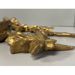 ANTICA COPPIA FREGI LEGNO DECORO FLOREALE FOGLIA ORO RAMAGE EPOCA 1800 H 54 CM