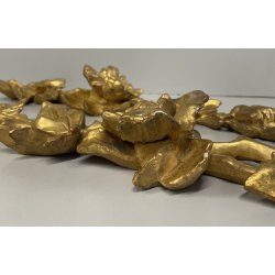 ANTICA COPPIA FREGI LEGNO DECORO FLOREALE FOGLIA ORO RAMAGE EPOCA 1800 H 54 CM