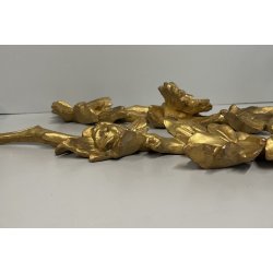 ANTICA COPPIA FREGI LEGNO DECORO FLOREALE FOGLIA ORO RAMAGE EPOCA 1800 H 54 CM