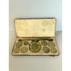 ANTICA BILANCIA 19 pesi MONETALI 1700 MONETE FRANCIA SPAGNA PARMA GENOVA sovrano