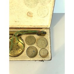 ANTICA BILANCIA 19 pesi MONETALI 1700 MONETE FRANCIA SPAGNA PARMA GENOVA sovrano
