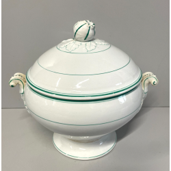 ANTICA ZUPPIERA PORCELLANA SCI LAVENO EPOCA '900 BIANCA DECORO FLOREALE VERDE