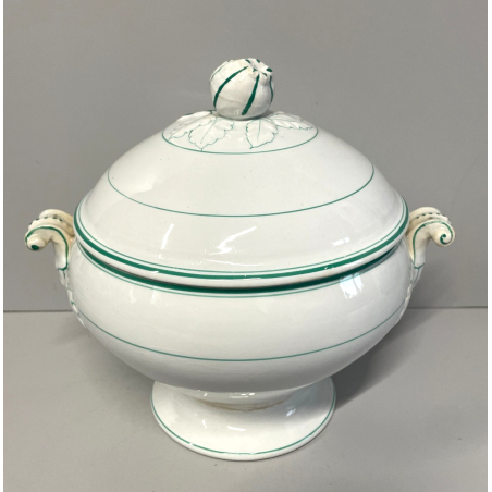 ANTICA ZUPPIERA PORCELLANA SCI LAVENO EPOCA '900 BIANCA DECORO FLOREALE VERDE