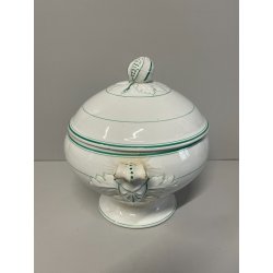 ANTICA ZUPPIERA PORCELLANA SCI LAVENO EPOCA '900 BIANCA DECORO FLOREALE VERDE