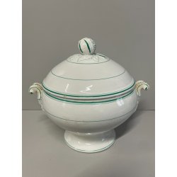 ANTICA ZUPPIERA PORCELLANA SCI LAVENO EPOCA '900 BIANCA DECORO FLOREALE VERDE