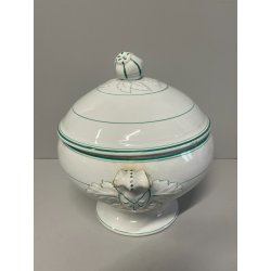 ANTICA ZUPPIERA PORCELLANA SCI LAVENO EPOCA '900 BIANCA DECORO FLOREALE VERDE