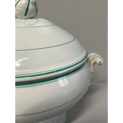 ANTICA ZUPPIERA PORCELLANA SCI LAVENO EPOCA '900 BIANCA DECORO FLOREALE VERDE