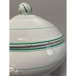 ANTICA ZUPPIERA PORCELLANA SCI LAVENO EPOCA '900 BIANCA DECORO FLOREALE VERDE