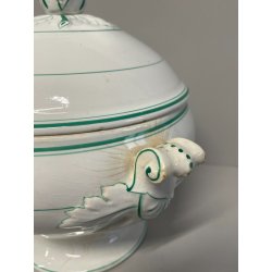 ANTICA ZUPPIERA PORCELLANA SCI LAVENO EPOCA '900 BIANCA DECORO FLOREALE VERDE