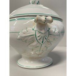 ANTICA ZUPPIERA PORCELLANA SCI LAVENO EPOCA '900 BIANCA DECORO FLOREALE VERDE