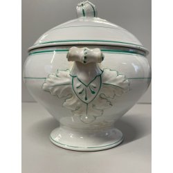 ANTICA ZUPPIERA PORCELLANA SCI LAVENO EPOCA '900 BIANCA DECORO FLOREALE VERDE