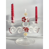 CANDELIERE VENEZIANO DUE FIAMME VETRO MURANO CENTROTAVOLA FIORI ROSSO RUBINO '50