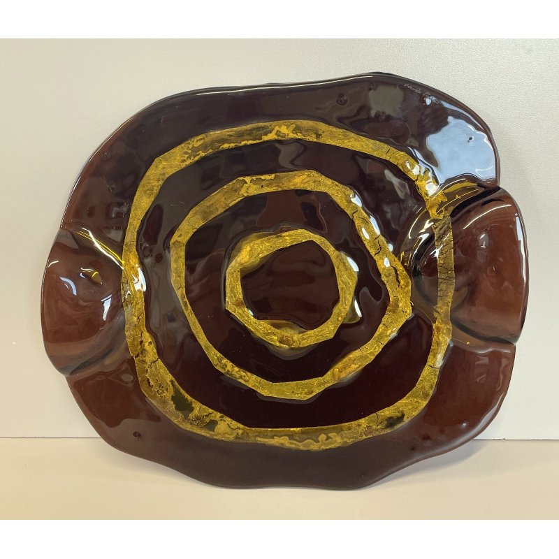 CENTROTAVOLA PIATTO in VETROFUSO firmato DANIELA POLETTI spirale FOGLIA ORO