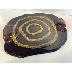 CENTROTAVOLA PIATTO in VETROFUSO firmato DANIELA POLETTI spirale FOGLIA ORO