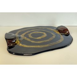 CENTROTAVOLA PIATTO in VETROFUSO firmato DANIELA POLETTI spirale FOGLIA ORO