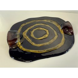 CENTROTAVOLA PIATTO in VETROFUSO firmato DANIELA POLETTI spirale FOGLIA ORO