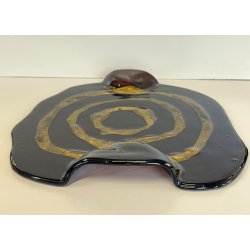 CENTROTAVOLA PIATTO in VETROFUSO firmato DANIELA POLETTI spirale FOGLIA ORO