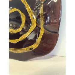 CENTROTAVOLA PIATTO in VETROFUSO firmato DANIELA POLETTI spirale FOGLIA ORO