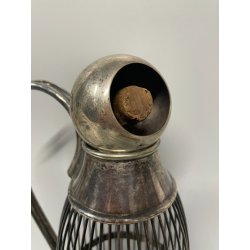 ANTICO PORTA BOTTIGLIE A GABBIA VINO LIQUORI METALLO ARGENTATO EPOCA '900 TAPPO