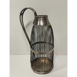 ANTICO PORTA BOTTIGLIE A GABBIA VINO LIQUORI METALLO ARGENTATO EPOCA '900 TAPPO