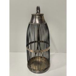 ANTICO PORTA BOTTIGLIE A GABBIA VINO LIQUORI METALLO ARGENTATO EPOCA '900 TAPPO