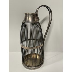 ANTICO PORTA BOTTIGLIE A GABBIA VINO LIQUORI METALLO ARGENTATO EPOCA '900 TAPPO