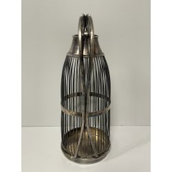 ANTICO PORTA BOTTIGLIE A GABBIA VINO LIQUORI METALLO ARGENTATO EPOCA '900 TAPPO