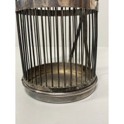 ANTICO PORTA BOTTIGLIE A GABBIA VINO LIQUORI METALLO ARGENTATO EPOCA '900 TAPPO