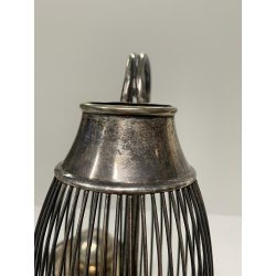 ANTICO PORTA BOTTIGLIE A GABBIA VINO LIQUORI METALLO ARGENTATO EPOCA '900 TAPPO