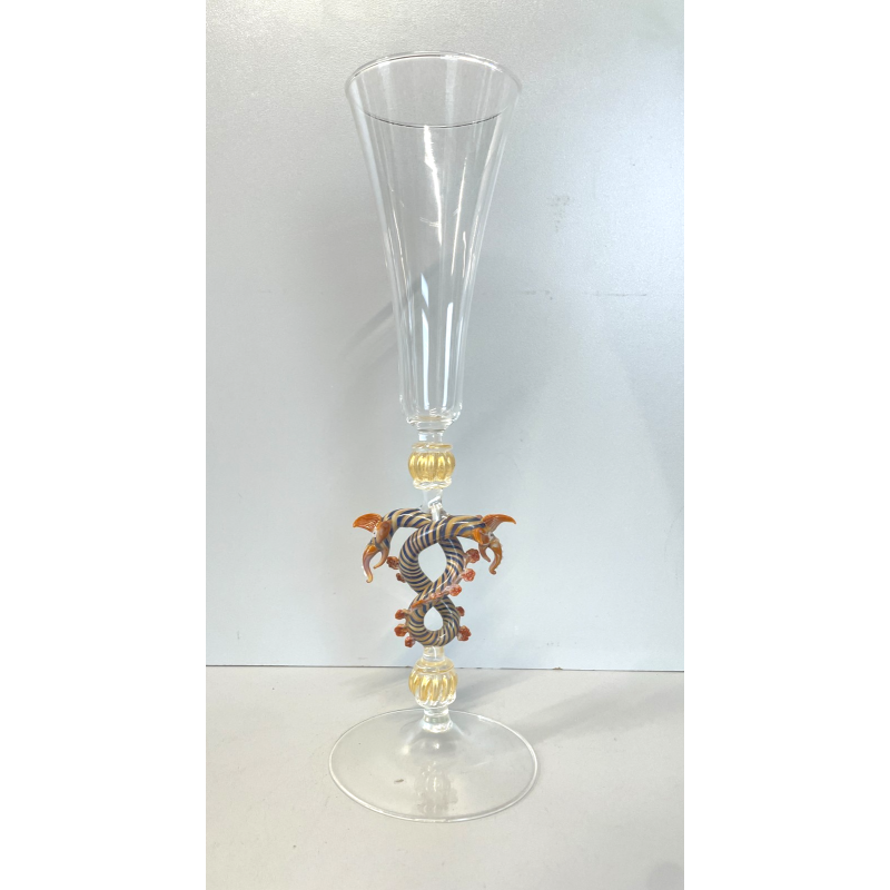 CALICE TIPETTO VETRO MURANO VENEZIANO LAVORATO DECORO DRAGHI SFERE ORO META '900