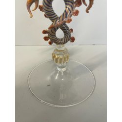 CALICE TIPETTO VETRO MURANO VENEZIANO LAVORATO DECORO DRAGHI SFERE ORO META '900