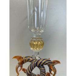 CALICE TIPETTO VETRO MURANO VENEZIANO LAVORATO DECORO DRAGHI SFERE ORO META '900