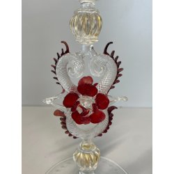 CALICE TIPETTO VETRO MURANO VENEZIANO DECORO ROSE ROSSE DRAGHI SFERE META '900