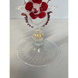 CALICE TIPETTO VETRO MURANO VENEZIANO DECORO ROSE ROSSE DRAGHI SFERE META '900