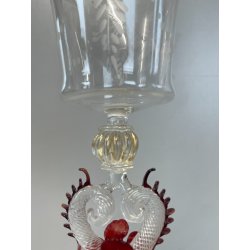 CALICE TIPETTO VETRO MURANO VENEZIANO DECORO ROSE ROSSE DRAGHI SFERE META '900