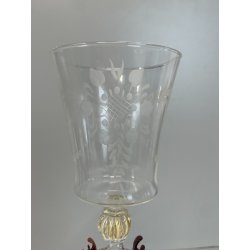 CALICE TIPETTO VETRO MURANO VENEZIANO DECORO ROSE ROSSE DRAGHI SFERE META '900